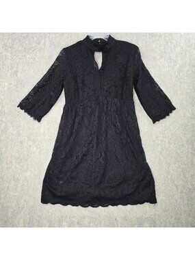 Black Lace Knee-Length Xhilaration Dress 3/4 Sleeves Keyhole Neckline